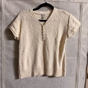 L.L. Bean Cream Short-Sleeve Textured Henley Sweater Top